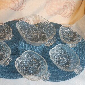 Vintage Pineapple Glass Bowl Set – 6-Piece Pressed Glass Serving Set, Retro